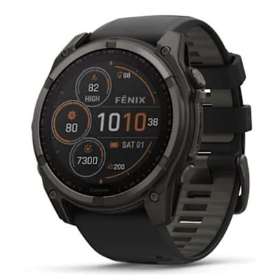 Garmin fenix 8 – 51 mm,Solar Sapphire, Carbon Gray DLC Titanium with Black/Pebble Gray Silicone Band