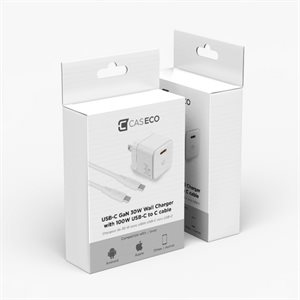 Caseco GaN 30W Wall Charger with 100W Type C to Type C Cable (White)