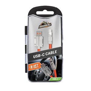 ArmorAll 6ft Rugged USB-C Cable Durable Fast Charging & Data Sync Male USB-A to Male USB-C