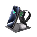 LAX MagSafe Compatible Fabric Flat Fold Wireless 3 In 1 Charging Stand - Black