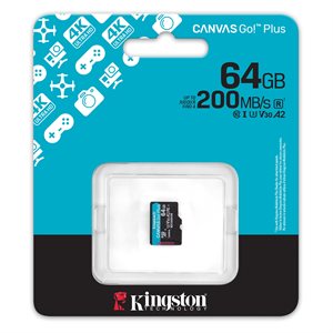 Kingston 64GB microSDXC Canvas Go Plus Gen4 200R A2 U3 Single Pack w/o ADP