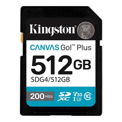 Kingston 512GB SDXC Canvas Go Plus Gen4 200MB/s C10 UHS-I U3 V30