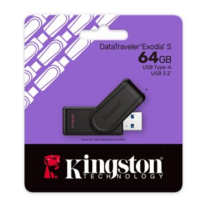 Kingston 64GB Portable USB 3.2 Gen 1 DataTraveler Exodia S (Black/Black)