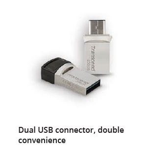 Transcend 64GB, USB3.1, Flash Drive, OTG, Type A&C, Silver