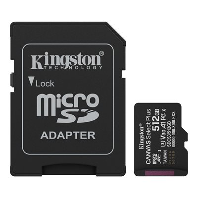 Kingston 512GB microSDXC Canvas Select Plus Gen3 100MB/s A1 Card + Adapter