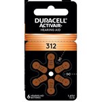 DURACELL ZINC AIR HEARING AID BATTERIES 312 Zinc Air Battery PACK OF 6